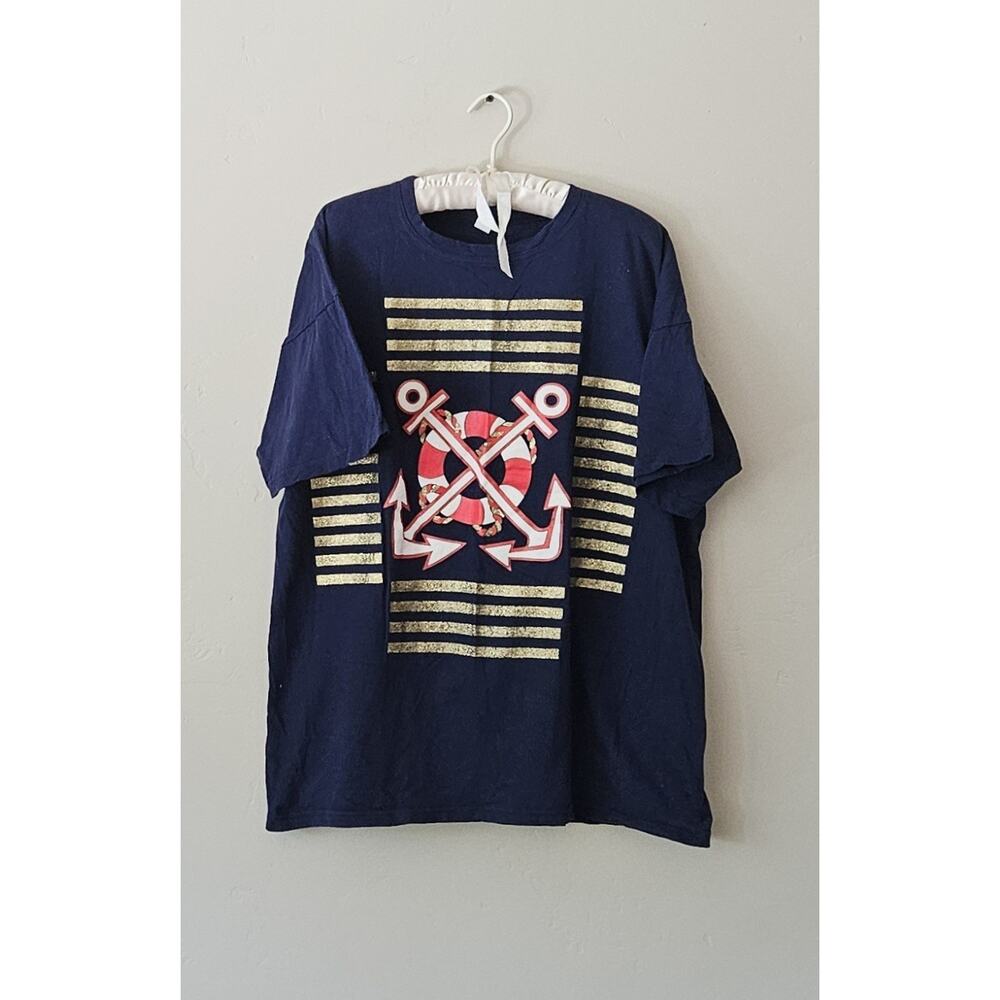 Nautical Navy Anchor, 4th of July Military Patriotic Navy & Red XXL T-shirt - Picture 4 of 7